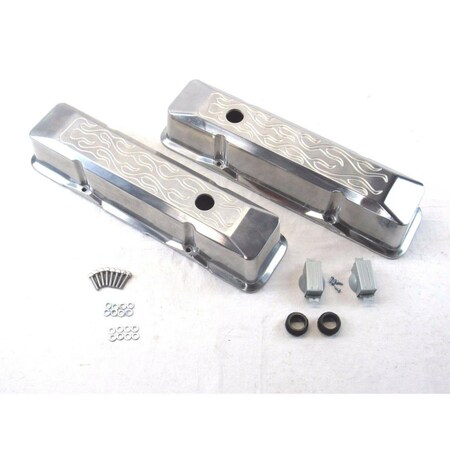 Absurdo Tall Aluminum Flame Retro Valve Cover with Hole for 1958-1986 SBC 283 350, Polished AB2192311